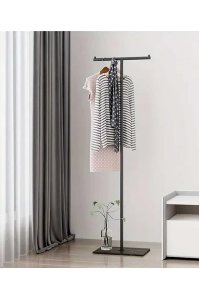 Metal T Siyah Ayaklı Askılık Elbise Askılık 1051-CN - 3