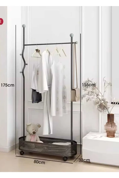 Metal Krem Konfeksiyon Askısı Metal Elbise Askılığı Oval Sepetli askılık Tekerlekli 1047 -CN - 4