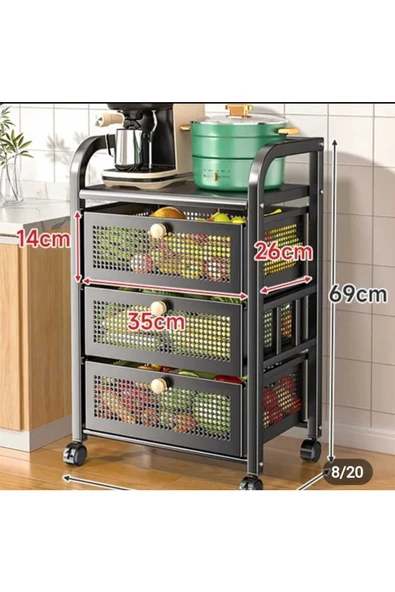 3 Katlı Metal Beyaz  Çekmeceli Patates Soğan Sebze Meyve Sepeti Sebzelik 1005-CN - 3