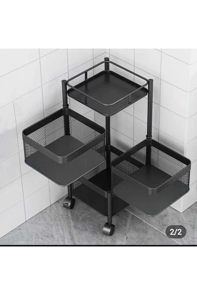 3 Katlı Metal Siyah Patates Soğan Sebze Meyve Sepeti Sebzelik Tekerlekli 1019-CN - 2