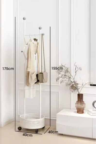 Metal Siyah Konfeksiyon Askısı Metal Elbise Askılığı Sepetli askılık Tekerlekli 1048-CN - 2