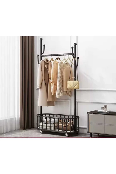 Oval Siyah Sepetli Konfeksiyon Askılığı Kıyafet Askılığı 1035-CN - 3