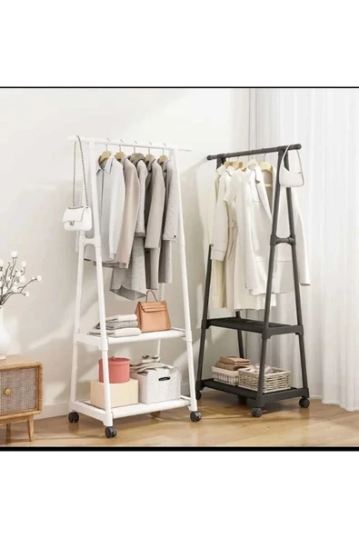 Metal Siyah Konfeksiyon Elbise Askılığı Tekerlekli 1029-CN - 2