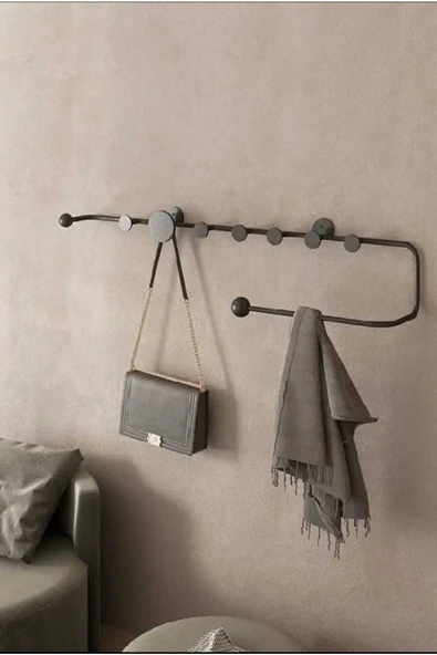 Metal Duvar Askısı Metal Askılık Elbise Askılığı Siyah 80 Cm 1060-CN - 3