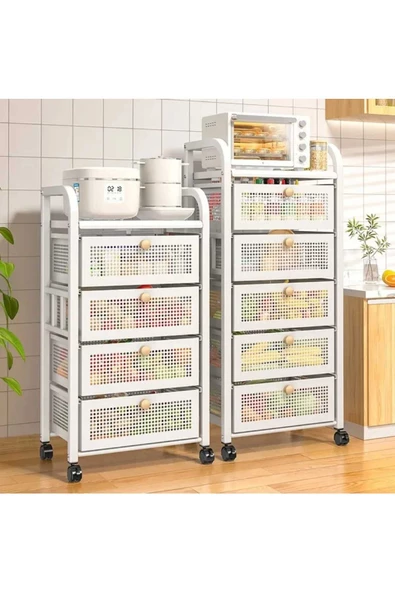 4 Katlı Metal Beyaz Çekmeceli Patates Soğan Sebze Meyve Sepeti Sebzelik 1003-CN - 3