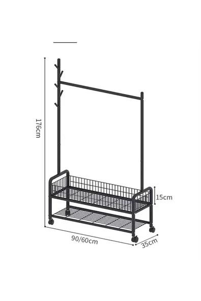 Metal Krem  Sepetli Konfeksiyon Elbise Askılığı Elbise Gardırop 1034-CN - 2