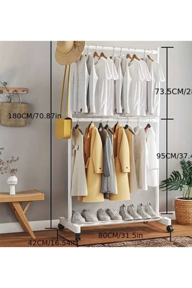 Metal Siyah Çift Askılı Elbise  Konfeksiyon Askılık Tekerlekli 1041-CN - 2