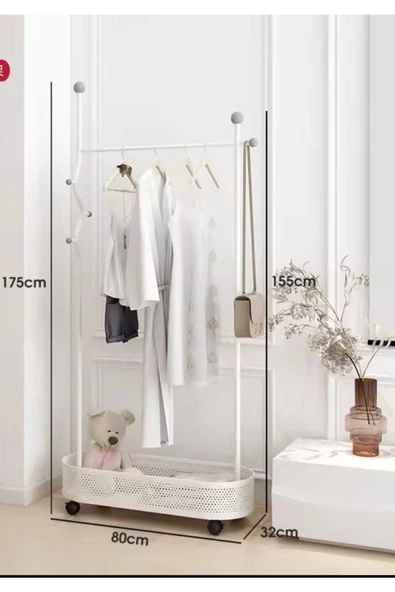 Metal Krem Konfeksiyon Askısı Metal Elbise Askılığı Oval Sepetli askılık Tekerlekli 1047 -CN - 3