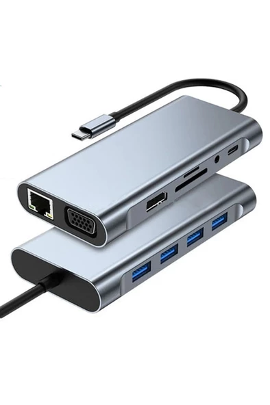Desingshop 11'li Type-C USB Çoklayıcı Adaptör HDMI, VGA, 4x USB, LAN, SD Kart SNCKUSB9070 - 2