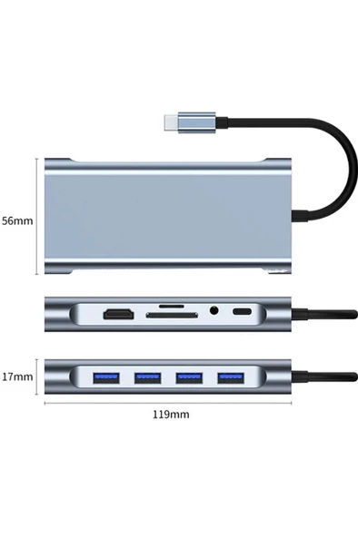 Desingshop 11'li Type-C USB Çoklayıcı Adaptör HDMI, VGA, 4x USB, LAN, SD Kart SNCKUSB9070 - 3