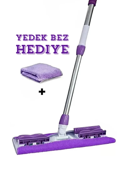 QASUL Yer Mopu Paspas Fayans Duvar Yüzey Temizlik Mikrofiber Mop + Yedek Bez Hediye - 7