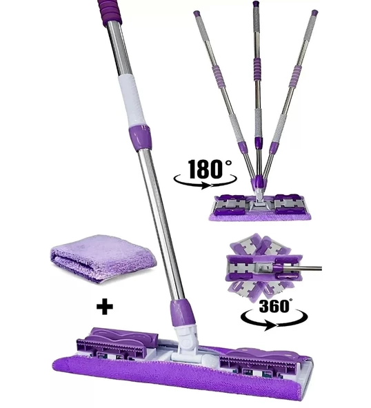 QASUL Yer Mopu Paspas Fayans Duvar Yüzey Temizlik Mikrofiber Mop + Yedek Bez Hediye - 3