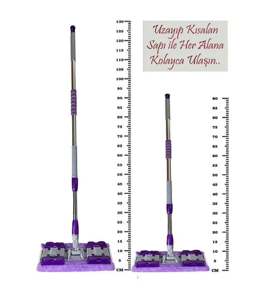 QASUL Yer Mopu Paspas Fayans Duvar Yüzey Temizlik Mikrofiber Mop + Yedek Bez Hediye - 6