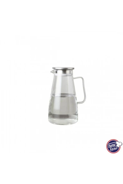 Fame Kitchen UN603 Orta Boy Metal Süzgeç Kapaklı  Borosilikat Cam Sürahi 1300cc