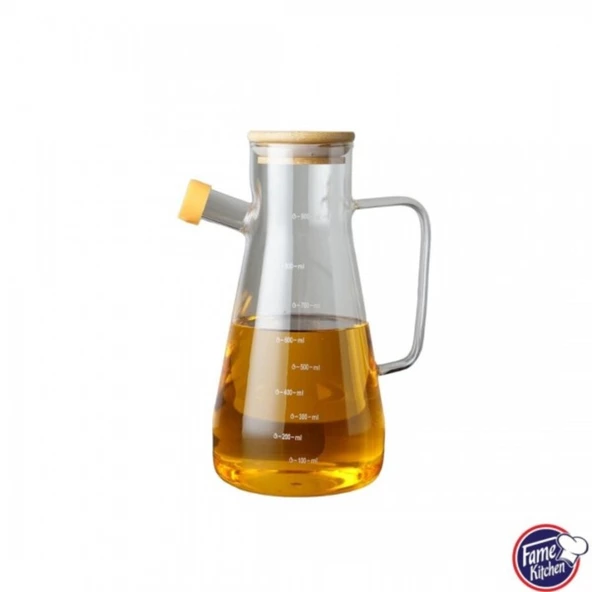 Fame Kitchen Bambu Kapaklı Borosilikat Cam Damlatmaz Yağlık Sirkelik Sosluk - 900 ml