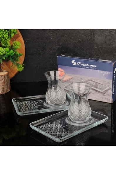 Paşabahçe Timeless 42881 Çay Bardağı Ve 54851 Sunumlu Çay Tabağı Seti 6 Kişilik - 2