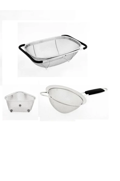 Fame Kitchen Paslanmaz Çelik Çok Amaçlı Pratik Lüx Mutfak Süzgeç Seti-3 Parça - 2