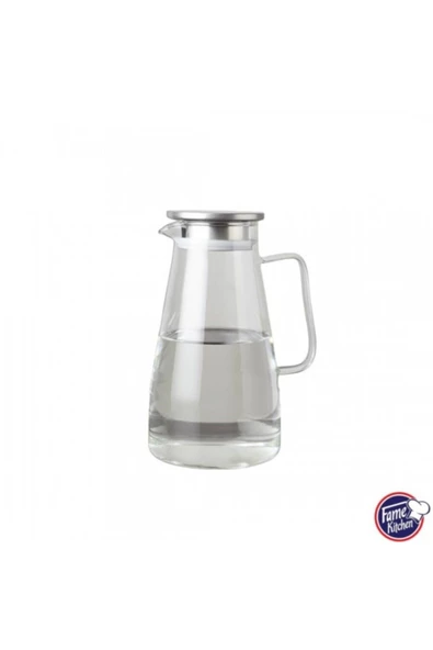 Fame Kitchen UN602 Büyük Boy Metal Süzgeç Kapaklı  Borosilikat Cam Sürahi 1800cc - 2