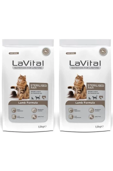 Lavital Sterilised Kuzulu Kısırlaştırılmış Kuru Kedi Mamasi 1.5 Kg X 2 Adet