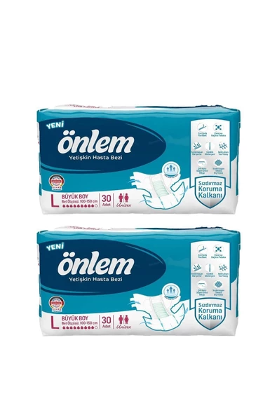 Önlem Tekstil Yüzeyli Belbantlı Büyük Boy L 30'lu 2 Adet Hasta Bezi