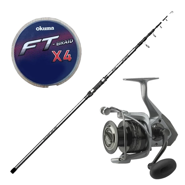 YekOutdoor Surf Oltası Seti Okuma Alaris Tele Surf 420 cm 100-200 gr Surf Kamışı&Okuma Tomcat TMC-8000 (4.8:1) 6+1bb Olta Makinesi