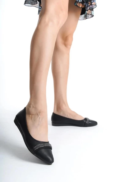 Kadın Çift Taşlı Düz Taban Rahat Günlük Babet - Resim 6