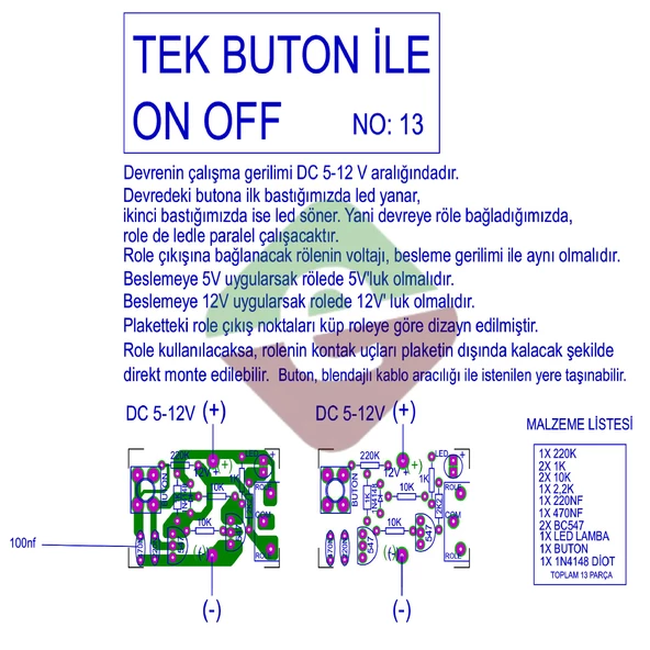 Tek Butonla On Off Devre Demonte Kit Kendin Yap (NO:13) ürün görseli