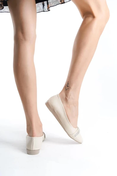 Kadın Çift Taşlı Düz Taban Rahat Günlük Babet - Resim 4