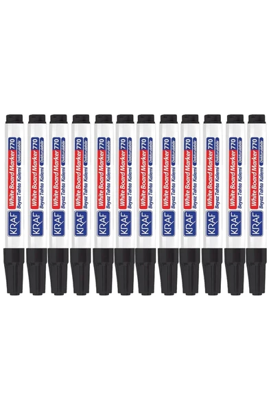 KRAF 770 Siyah Doldurulabilir Beyaz Tahta Kalemi 12'li ürün görseli
