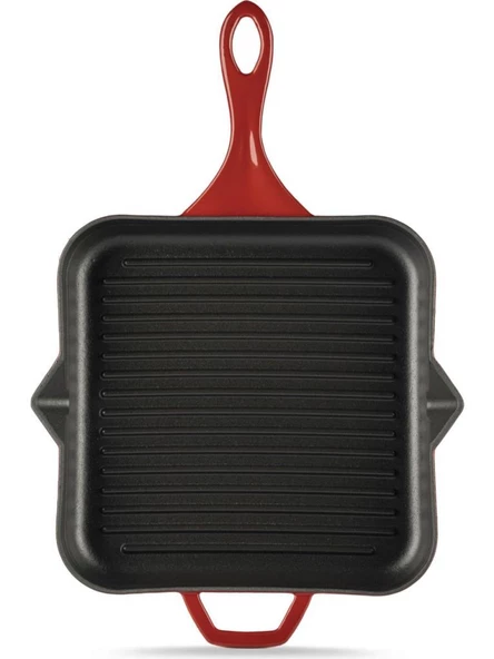 HOSSE 2828 28x28 cm Döküm Dikdörtgen Grill Tava Kırmızı