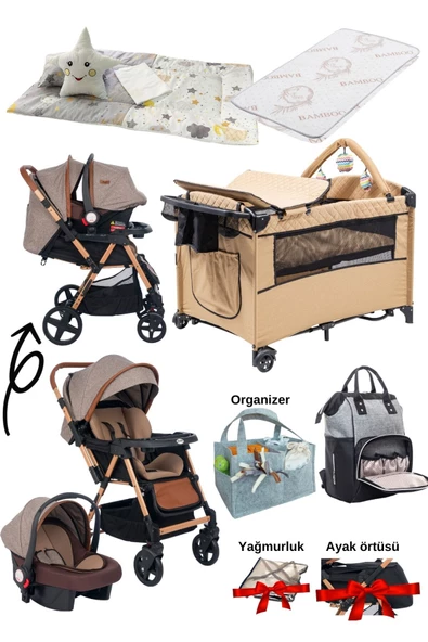 JOELL 12Parça!/Bebek Arabası/Puset/Park Beşik/Yatak/4lü Nevresim/Çanta/Organizer/Ayak Örtüsü/Yağmurluk