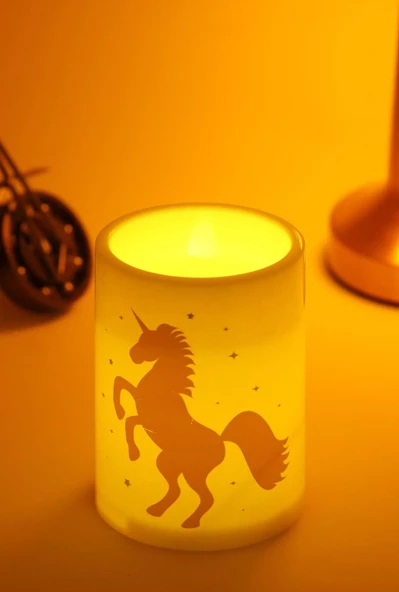 3Lü Unicorn Led Mum Bardak Tipi Pilli Dumansız Alevli Dekoratif Yapay Mum 10 cm - 3