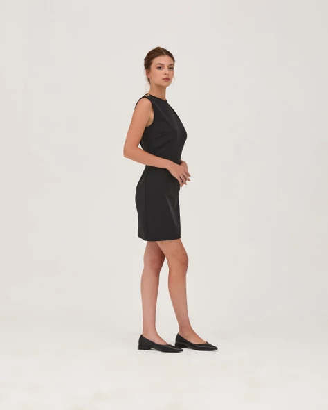 Viscos Mini Elbise Siyah - 3