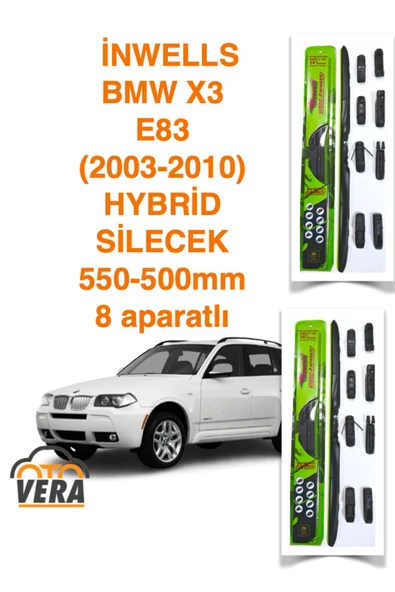 Inwells BMW X3 E83  (2003-2010) Inwells HYBRİD 8 aparatlı Silecek Takımı  550x500