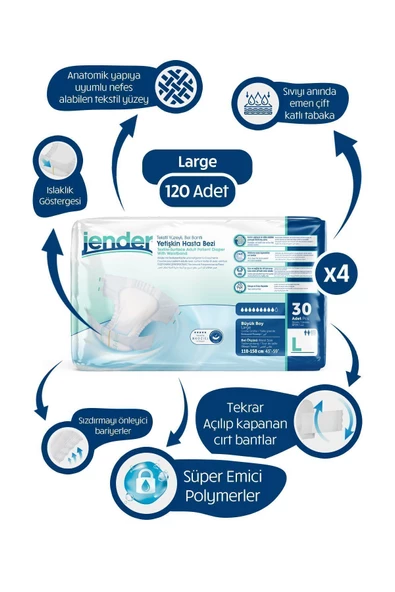 JENDER BELBANTLI LARGE 5,5 DAMLA YETİŞKİN HASTA BEZİ 120 ADET - 1