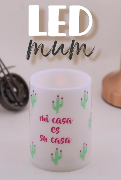 3Lü Kaktüs Led Mum Bardak Tipi Pilli Dumansız Alevli Dekoratif Yapay Mum 10 cm - 2