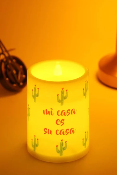 3Lü Kaktüs Led Mum Bardak Tipi Pilli Dumansız Alevli Dekoratif Yapay Mum 10 cm - 3