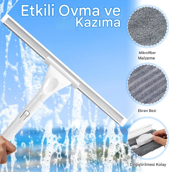 QASUL Pencere Sileceği Temizleyici 2'si 1 Arada Pencere Temizleme Aracı Araba Ön Cam Temizleme Kiti Uzatma Direği ile Yıkama Ekipmanı İç Mekan/Dış Mekan Pencereleri - 5