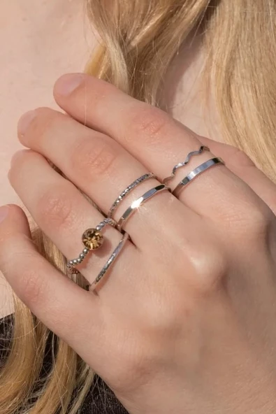 KOTON 6'lı Gümüş Renkli Yüzük Ve Eklem Yüzük Set - 3