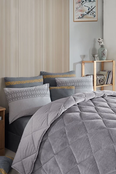 Uykulin Tek Kişilik Wellsoft Yorgan Uyku Seti Çift Taraflı Lastikli Çarşaflı 2 Yastık Kılıflı 4 Parça Set - 4