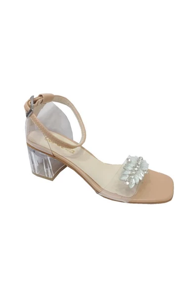Cotcolic 01223 Taşlı Şeffaf Topuk Fashion Kadın Sandalet