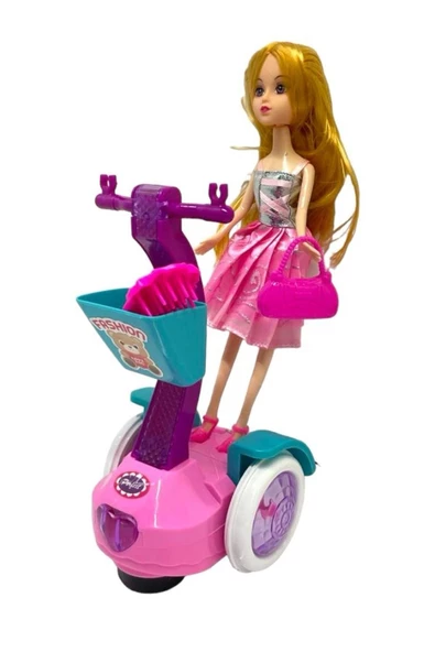 Scooter Süren Işıklı Ve Müzikli Çarp Dön Pembe Elbiseli Aksesuarlı Bebek 30 cm - 2