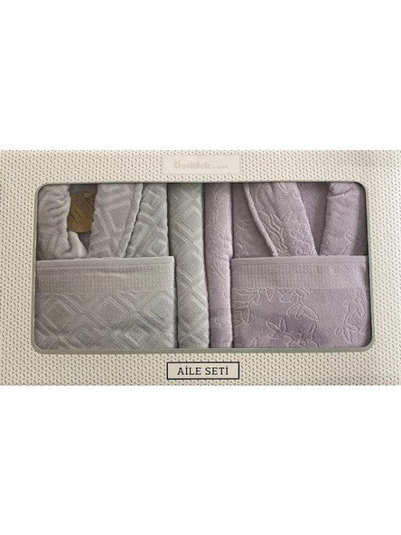 Özdilek Pastoral Lila Gri Aile Seti 1499