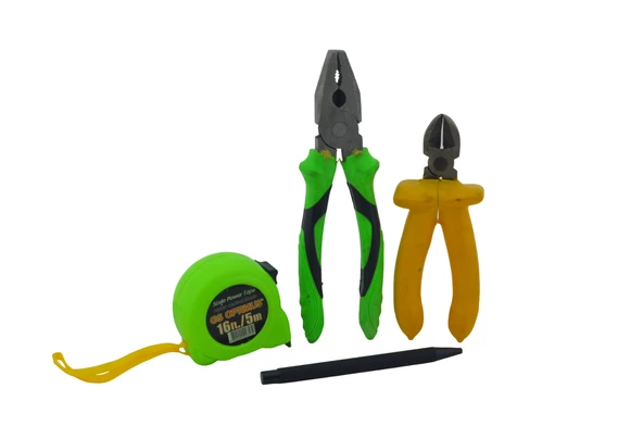 200mm Yeşil Pense,160mm Sarı Yan Keski,GS optimus 5m/16ft Yeşil Metre,Metal Tükenmez Kalem Set