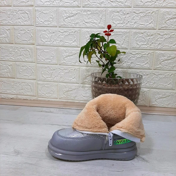 Twingo 9080 Gümüş Renk İçi Kürklü Fermuarlı 15cm Kız Çocuk Bot - 4