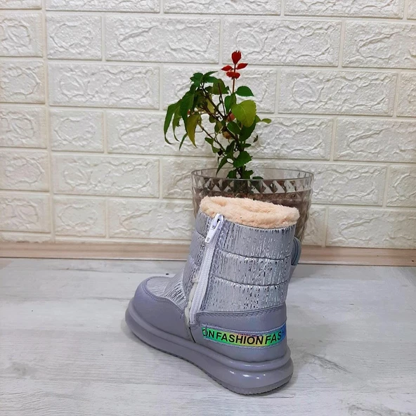 Twingo 9080 Gümüş Renk İçi Kürklü Fermuarlı 15cm Kız Çocuk Bot - 5