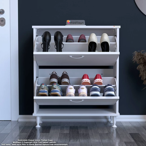 Modilayn UMAY Antre Hol 72 x 90 x 25, 5 cm’ lik 2 Düşer Kapak 4 Göz Raf Bölmeli Ayakkabılık - 3
