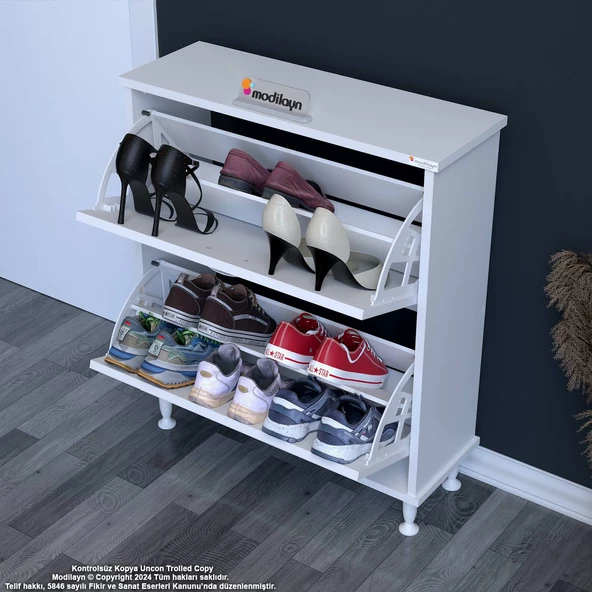 Modilayn UMAY Antre Hol 72 x 90 x 25, 5 cm’ lik 2 Düşer Kapak 4 Göz Raf Bölmeli Ayakkabılık - 2
