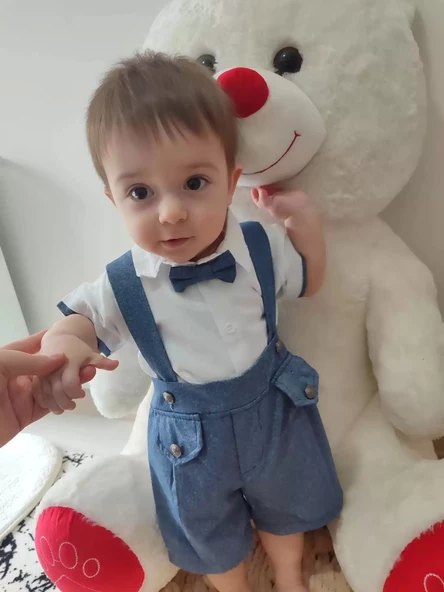 Papyonlu Gömlek 2li Erkek Bebek Salopet Takımı İndigo - 6