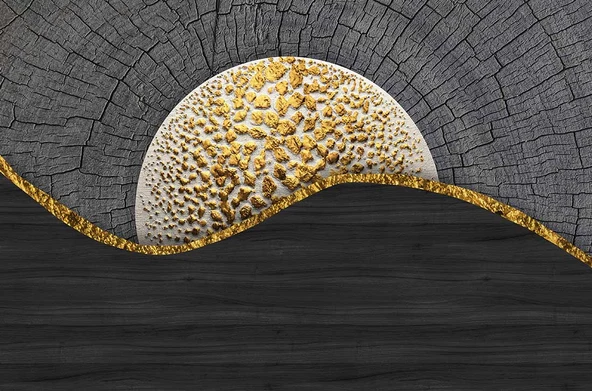 Yanmış Ağaç ve Altın Desenli Duvar Kağıdı - 6